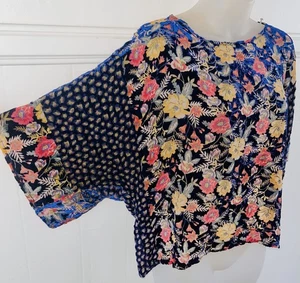 Johnny Was Kimono Sleeve Tunic Burnout Floral Velvet Cobalt Multi Silk Sz Small - Picture 1 of 8