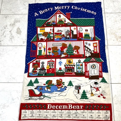 Vtg Cranston A Beary Merry Christmas Advent Calendar Fabric Panel Wall Hanging - Image 1 of 4