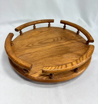 "Organizador de cocina tocadiscos Lazy Susan de madera de 13"" vintage con rieles" Foto 1 de 4