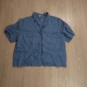Camicia da lavoro Everlane lino donna grande con bottoni boxy manica corta blu - Foto 1 di 9