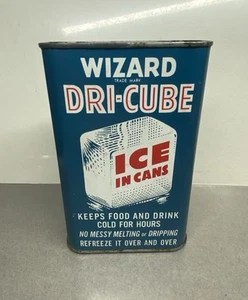Vintage Wizard Dri-Cube Ice In Cans Full Tin Can Advertising Boyle Midway - Picture 1 of 8