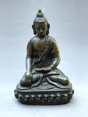 Antiguo Buda Tibetano de Bronce, aprox. "1750-1800, devocional de cera perdida, 4,5""" Foto 1 de 4