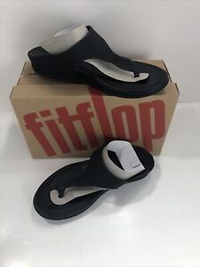 FitFlops Womens Sandals Size 5M Black Banda Perf Leather Flip Flop Thongs Shoes