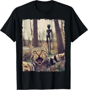 Camiseta Divertida Gato UFO Alien - Linda Camiseta Gráfica Felina Regalo Unisex - Imagen 1 de 8