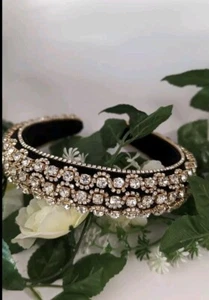 Velvet Rhinestone Headband - Black Crystal - Picture 1 of 4