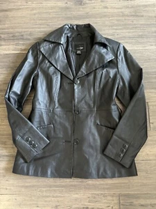 East 5th Genuine Leather Jacket Womens Medium Dark Black Button Front - Picture 1 of 6