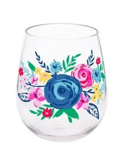 The Pioneer Woman Blue Floral 17.5 Ounce Stemless Wine Glass New - Picture 1 of 11