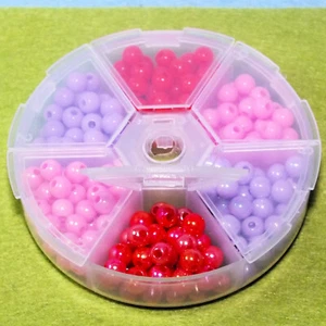 240pcs pink, red + purple 6mm beads, opaque & pearlised - craft beading bead box - Picture 1 of 10