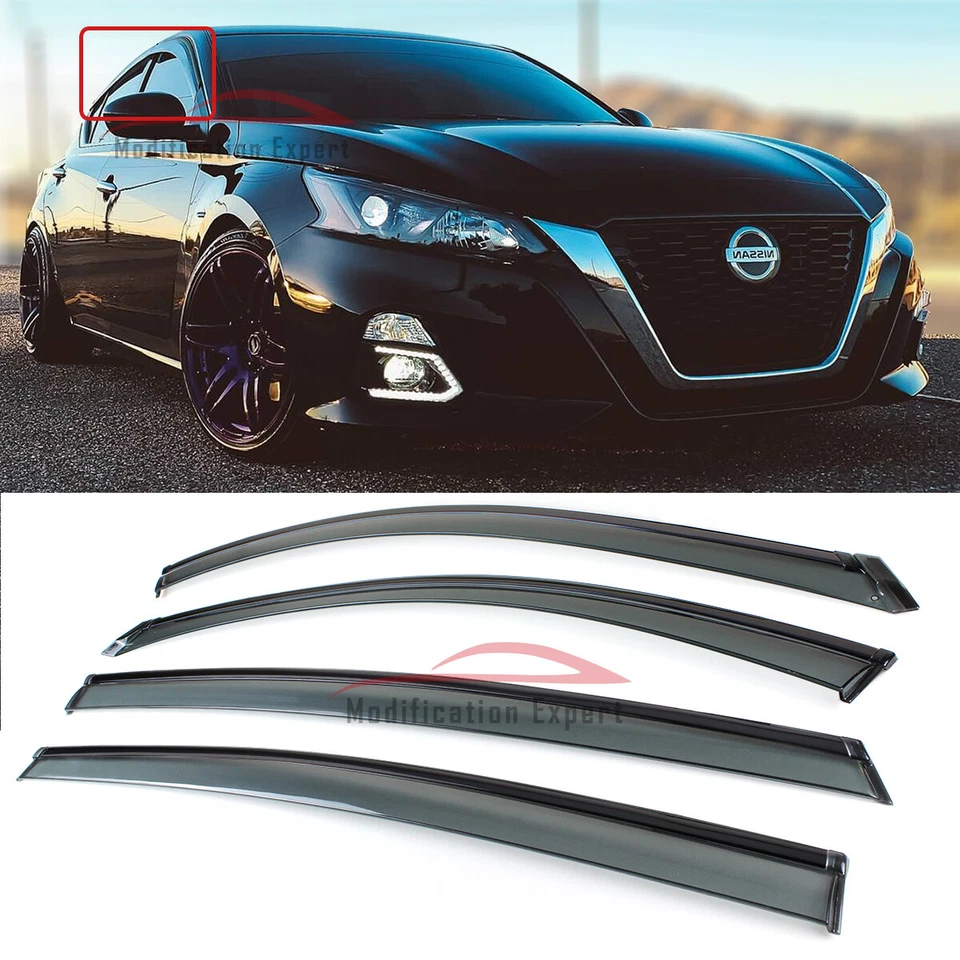 Para Nissan Altima JDM 2019-2025 Borde Negro Visera Ventana Tintada Humo Protectores de Lluvia Foto 1 de 4