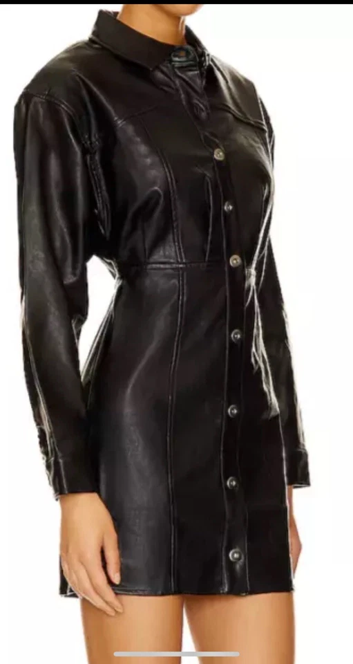 Mini Vestido Free People Ámbar Vegano Manga Larga Talla 6 Negro $168 Foto 1 de 4