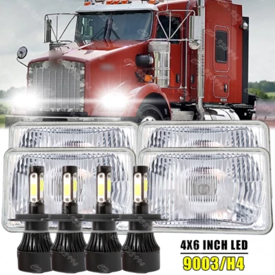 4pc 4x6" Headlights Hi/Lo Beam Headlamps Fit Kenworth T800 T400 T600A W900 - Image 1 of 4