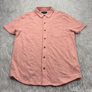 Lucky Brand Herren M Orange Kurzarm Knopfleiste Strick Hemd Baumwolle Leinen - Bild 1 von 5