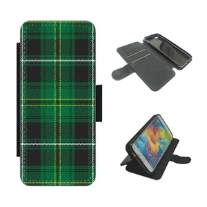 Grün Tartan Handyhülle Flip Wallet für iPhone/Samsung Scottish Scotland Kilt