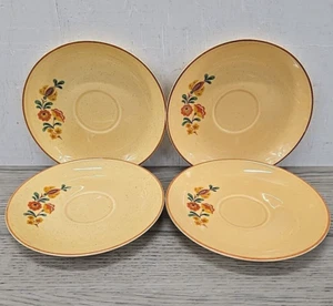 Vtg Taylor, Smith & Taylor Reveille Red Trim Rooster Flat Saucer 4 Pc (L) - Picture 1 of 11