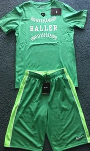 NWT Nike Boys YLG Green/Light Green/White BALLER Baseball Shorts Set Large - Picture 1 of 5