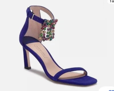 Stuart Weitzman Shoe Blue Suede Violet, Formal Crystal Fringe 10M, $545 NEW - Image 1 of 4