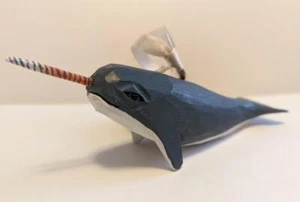 Narwhal Wood Ocean Ornament Unicorn of the Sea Handmade NWT Hand Carved - Picture 1 of 2