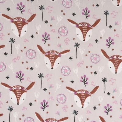 Baumwollstoff LOUNA Reh Boho Blumen hellbeige braun weiß rosa 1,5m Breite - Bild 1 von 4