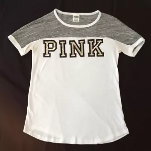 ROSA Victorias Victoria's Secret Blanco Gris Negro Bling Logo Top Camisa S - Imagen 1 de 4