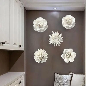 Multi-Shaped 3D Ceramic Flower Creative Arts Sculpture Decor Wall Art Ceramic - Picture 1 of 16