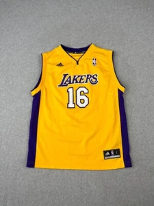 Los Angeles Lakers Basketball Jersey Youth L Yellow Pau Gasol 16 Adidas - Picture 1 of 10