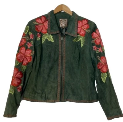 185 Double D Ranchwear Vintage Green Suede Jacket Floral Embroidered S - Image 1 of 4