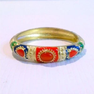 Östlich inspiriert goldfarben mehrfarbig Emaille und Cabochon aufklappbar Manschette Armband - Bild 1 von 4