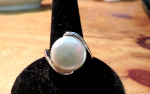Sterling Silver Button White Pearl Ring FD 925 Felicia Designs Size 6 3/4 - Picture 1 of 7