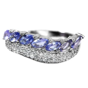 925 Sterling Silver Marquise Blue Tanzanite 5x2.5mm Simulated Cz Ring 6 - Picture 1 of 10