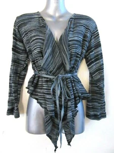 TREE OF LIFE Grey Striped Chunky Weave Wrap Cardigan Uneven Hem Boho BNWT OS - Picture 1 of 3