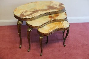 Lovely Marble & Brass Nest Of Three Coffee Table - Picture 1 of 12