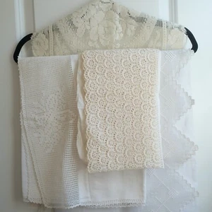 Vintage Lot of Lace Fabric Crochet Runner OOAK Handmade Filet Broderie Anglaise - Picture 1 of 16