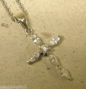 Damen-Kettenset rhodiniert kleines Kreuz Marquise CZs & 20 Zoll lang 1,5 mm Kabel - Bild 1 von 6