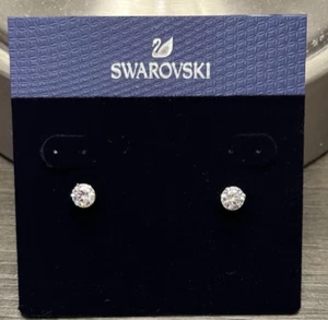 Swarovski Solitaire Stud Earrings Round Cut, White, Gold Tone Plated-New In Box - Picture 1 of 11
