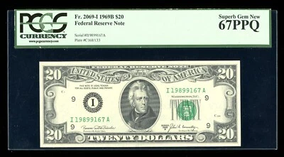 DBR 1969-B $20 FRN Minneapolis Superb Gem Fr. 2069-I PCGS 67 PPQ I19899167A - Image 1 of 2