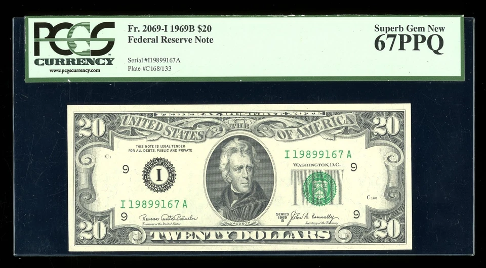DBR 1969-B $20 FRN Minneapolis Superb Gem Fr. 2069-I PCGS 67 PPQ I19899167A - Image 1 of 2