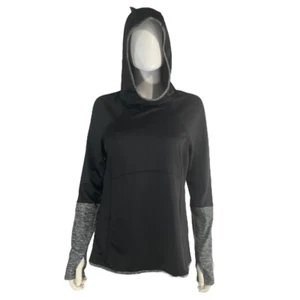 Avia Women Medium Black Grey Pullover Hooded Sweatshirt Hoodie Thumb Hole Sleeve - Picture 1 of 8