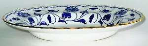 Spode Colonel BLAU mit Goldrand 9 1/4" flache SUPPENSCHÜSSEL TELLER - gewellter Rand - Blumenmuster - Bild 1 von 9