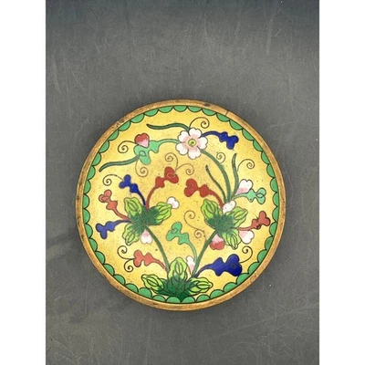 Vintage Chinese Cloisonne Enamel Small Dish Floral Design China Marked 3.75" - Image 1 of 2