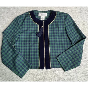 Vintage Jessica Howard Jacket Blazer 12 Petite Large Plaid Zip Up Blue 80s Retro - Picture 1 of 12