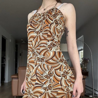 1960s 1970s Psychedelic Butterfly Print Maxi Halter Dress - Image 1 of 4