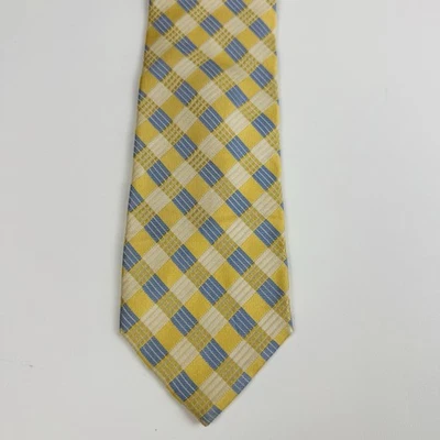 black brown 1826 silk tie yellow blue and silver plaid necktie - Image 1 of 4