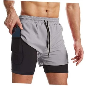 Mens 2 in 1 Running Shorts Quick Dry Athletic Shorts with Liner, Workout - Picture 1 of 7