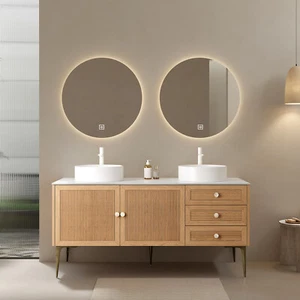 60" Bathroom Vanity w/Double Ceramic Sink, Freestanding Vanity Cabinet,3 Drawers - Picture 1 of 11