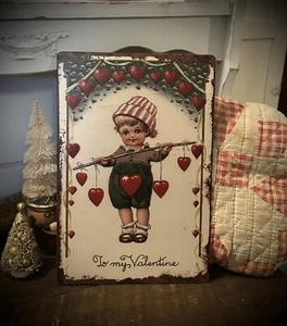 To My Valentine Valentine's Day Vintage style Metal Sign Boy & Hearts 12" X 8” - Picture 1 of 22