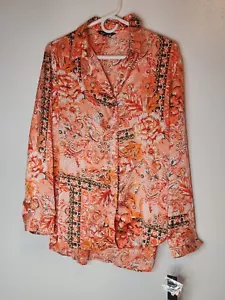 Camicia unica Spectrum donna M fondo su arancione floreale seta come - Foto 1 di 5