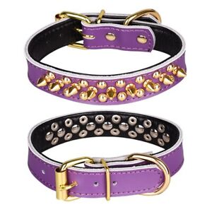 Spiked Studded Dog Collar Genuine Leather Dog Collar Adjustable Pet Collars f...