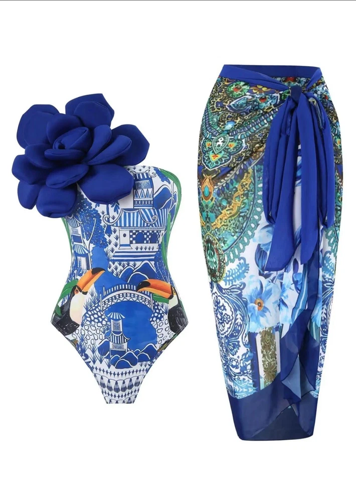 Conjunto de 2 piezas de bikini bata cubierta sexy tropical verano Miami traje de baño traje de baño Foto 1 de 1