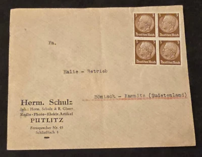 THIRD REICH NSDAP NAZI GERMAN NO CANCEL COVER w HINDENBURG STAMP BLOCK WWII WW2 - Image 1 of 3
