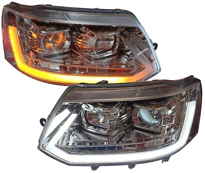 DRL LIGHTBAR SCHEINWERFER für VW T5 GP BUS 09-15 FACELIFT LED LAUF-BLINKER CHROM - Bild 1 von 4